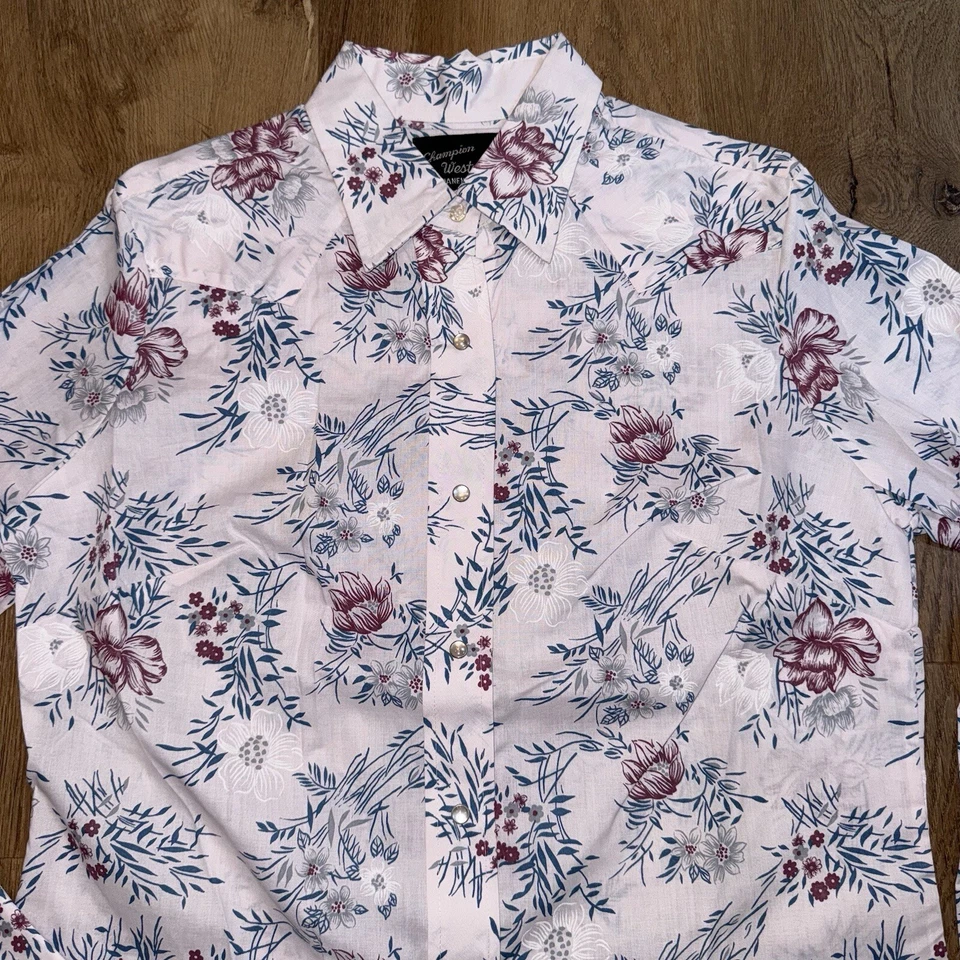 Camisa Vintage Años 70 Perla Snap Champion Western Floral Rockabilly Nueva de Lote Antiguo Para Mujer 18 Foto 3 de 4