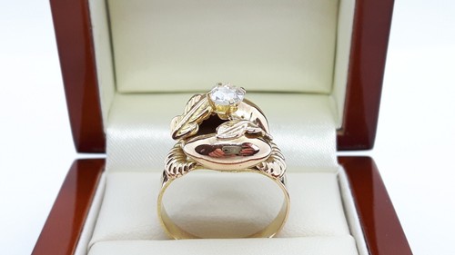 Antique Italian 18ct Gold Rose cut Diamond double leaf ring, UK size Q - Picture 5 of 12