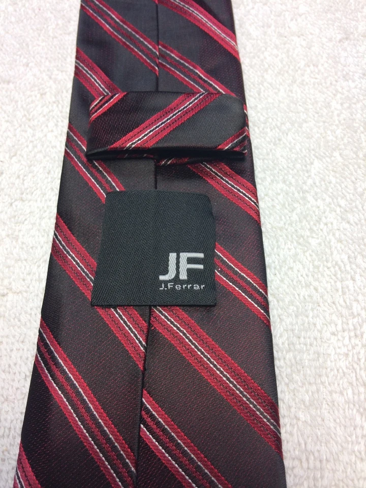 J FERRAR MENS TIE BROWN WITH RED AND WHITE STRIPES NWOT 2.75 X 60 NARROW - Image 4 of 4