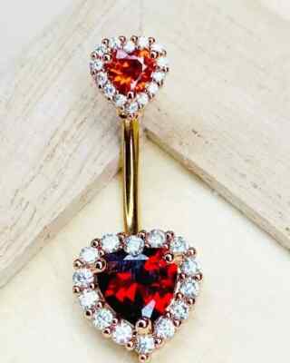 2Ct Heart Cut Lab Created Red Garnet Belly Button Ring In 14k Yellow Gold Plated