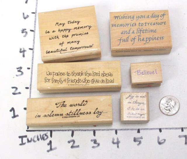 Wooden RUBBER STAMP Block Lot Phrases Words Friendship Wishes Thanks