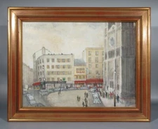 Vintage French Oil Painting Naïve Folk Art, Paris, Wedding, Church Paris, Signed