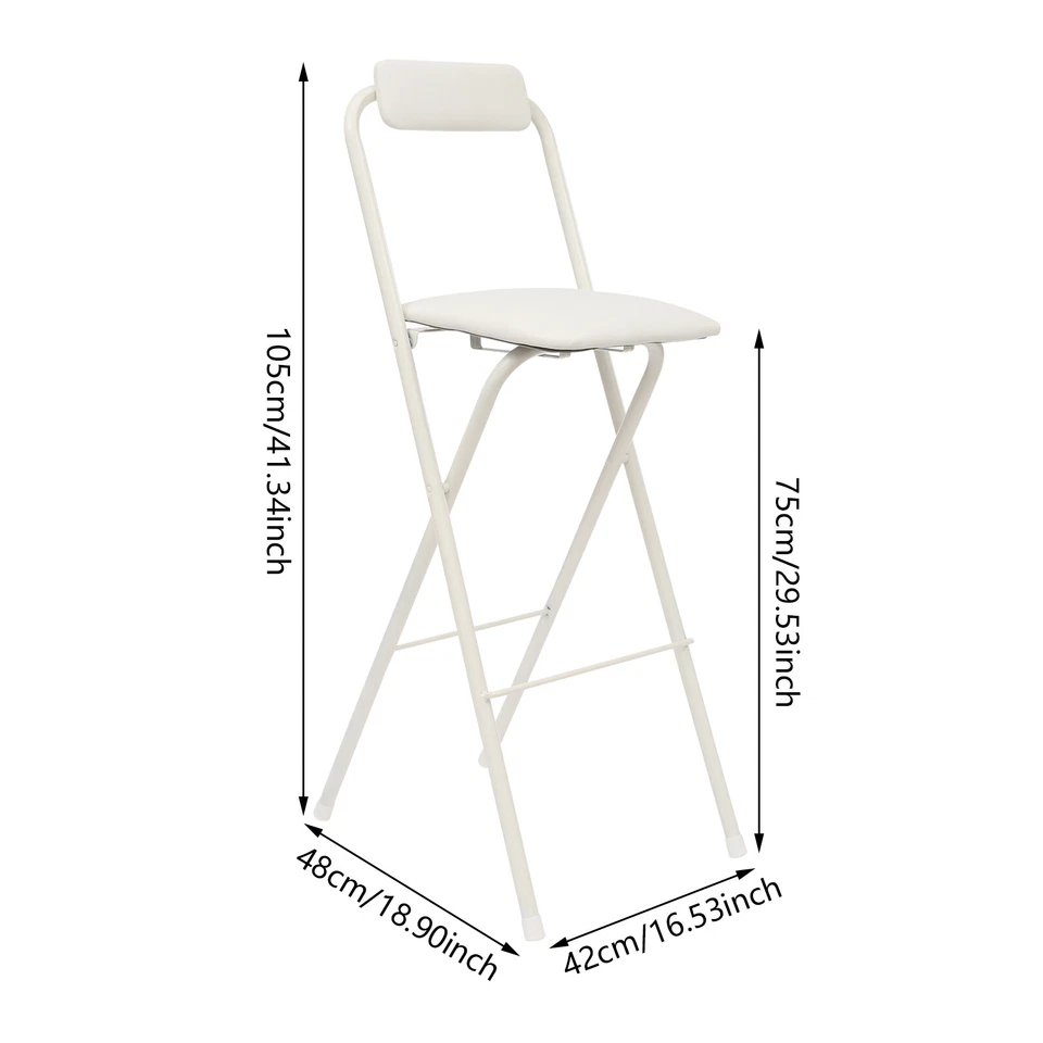 White Foldable Bar Chair, Tall Folding Chair, Folding Stool, Load Capacity 125kg - Image 4 of 4