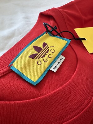 GUCCI Men's adidas T-Shirt 22SS Lefoil Logo Red Size Small