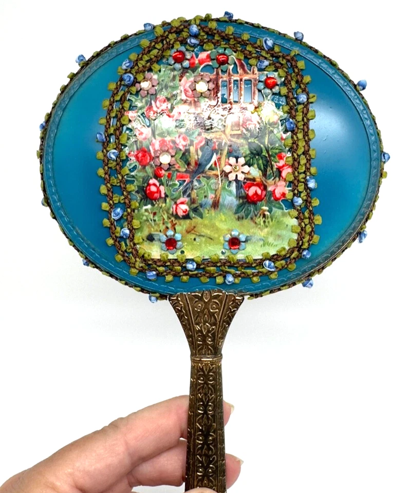 Espelho de mão antigo com cristal por Michal Negrin lindo espelho #39# - Imagem 3 de 4