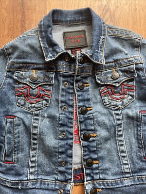True Religion Manchester United Kids Denim Jean Jacket Embroidered 