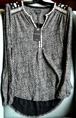 lucky brand black embroidered top