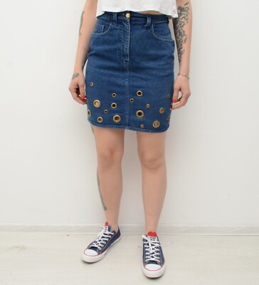 Women's Vintage Moschino Cut Out Rivet Jeans Denim Skirt Size 42