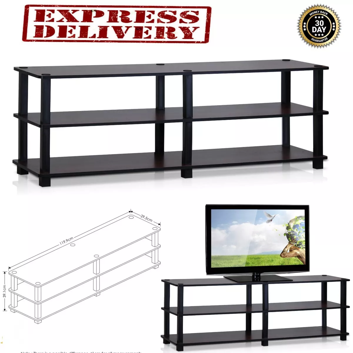 TV Stand For 55 Inch Media Storage Shelf Black 3 Tier Home