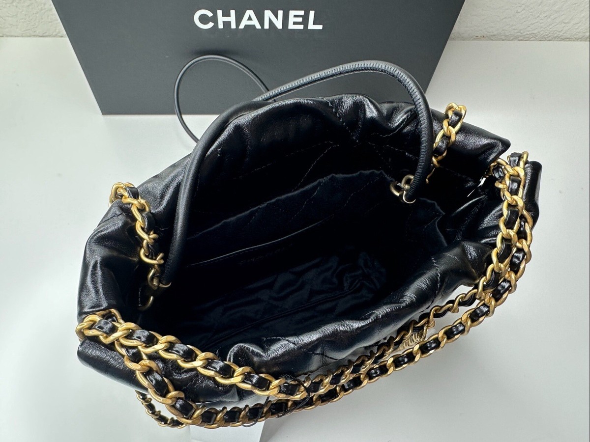 NWT 23S Chanel 22 mini Handbag Shiny Calfskin Black with Gold HW Crossbody