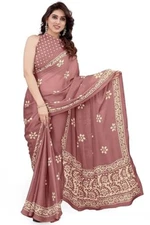 Indian Chiffon Saree With Unstitched Blouse Piece Party Wedding Wear For Women
