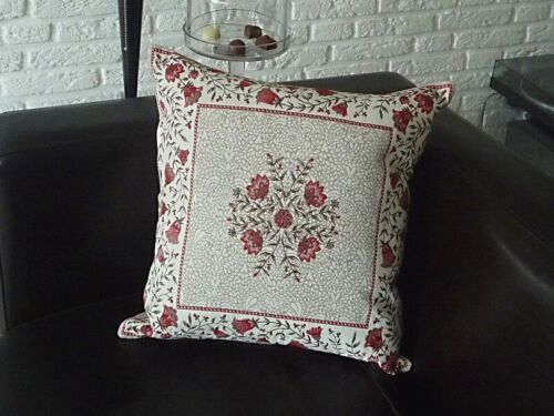Provence Jacquard Tapestry Pillow Case Cream Red 45x45 CM Flower France - Picture 3 of 7