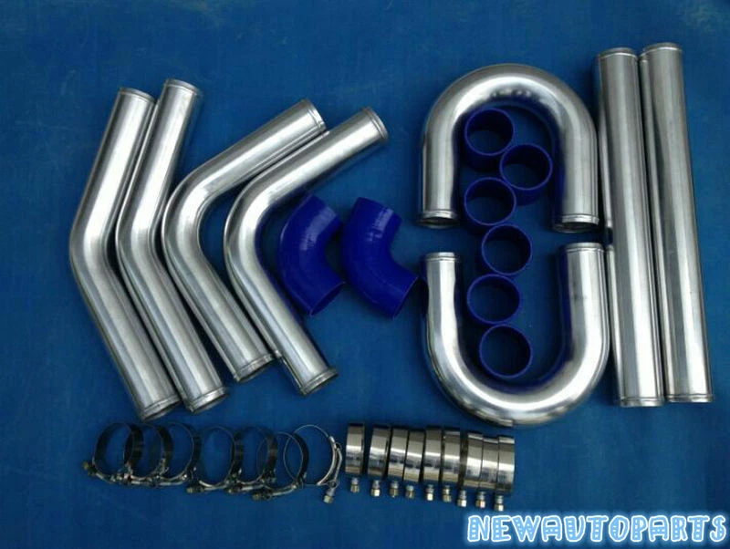 2英寸51毫米通用铝中间冷却器涡轮管道套件+蓝色软管套件 — 第 3/4 张图片