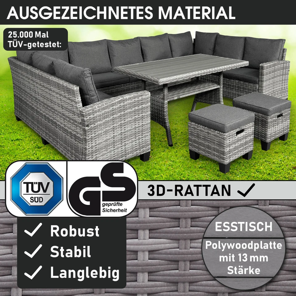 BRAST Poly Rattan Sitzgarnitur Family Gartenmöbel Essgruppe Lounge Sitzgruppe - Bild 3 von 4