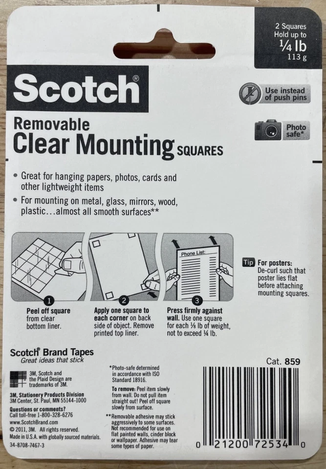 Scotch Removable Clear Mounting Squares, Double-Sided Adhesive, 35 ct, Lot of 4 - Image 3 of 4