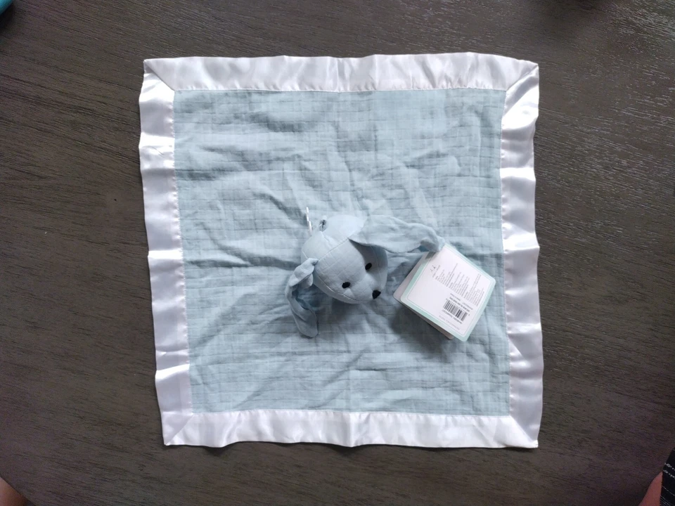 Manta de seguridad Aden + Anais Bunny Rabbit Muselina Lovey ribete satinado azul cielo nueva Foto 3 de 4