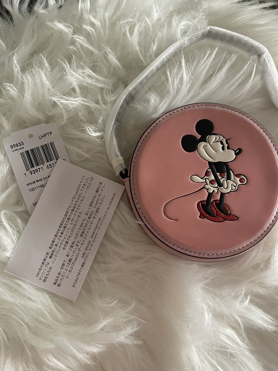 NWT Disney X Coach Round Coin Case in Signature Canvas with Minnie