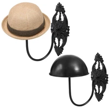MyGift Set of 2 Antique Style Wall Mounted Black Metal Hat and Wig Display Racks
