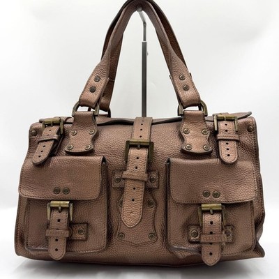 Mulberry Roxanne Hand Bag Tote Bag Multi-pocket Leather Metallic Brown Used #YE