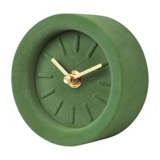 Small Desk Analog Clock Battery Operated Retro Table Green Flocking with Ceme...