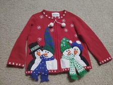 Vintage Carly St. Claire Christmas Sweater Snowmen Kids Size 4 Ramie Cotton...