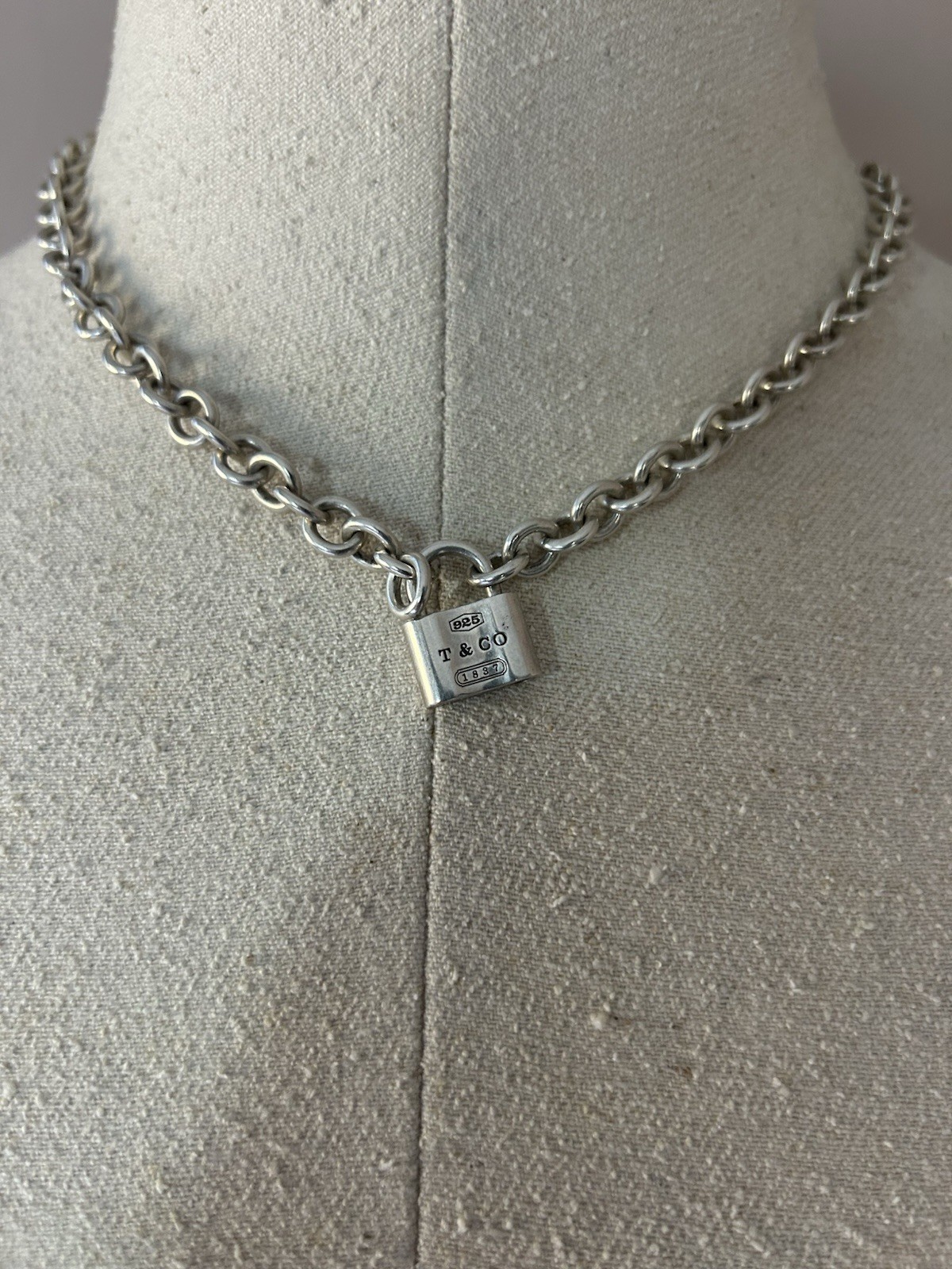 Tiffany & Co Necklace 1837 With Lock Pendant 16 Inch Sterling Silver