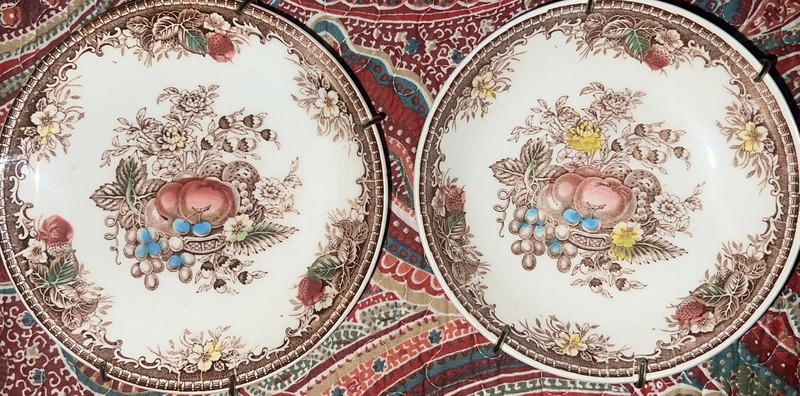 Vintage Transfer Ware " Fruit Basket" Pattern Plate & Bowl with Hangers