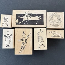 RubberMoon Ladies Celestial Funny Characters LOT of 7 Rubber Stamps