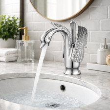Polished Chrome Swan-Shaped Bathroom Sink Faucet Single Handle