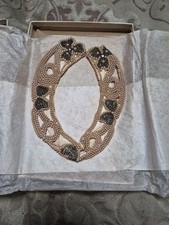 Vtg Faux Pearl Beaded Satin Collar 50's/60's Bib Necklace Made In Japan Orig. Bx