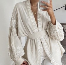 Mango kimono Embroidered 100 Cotton Jacket new Without Tag