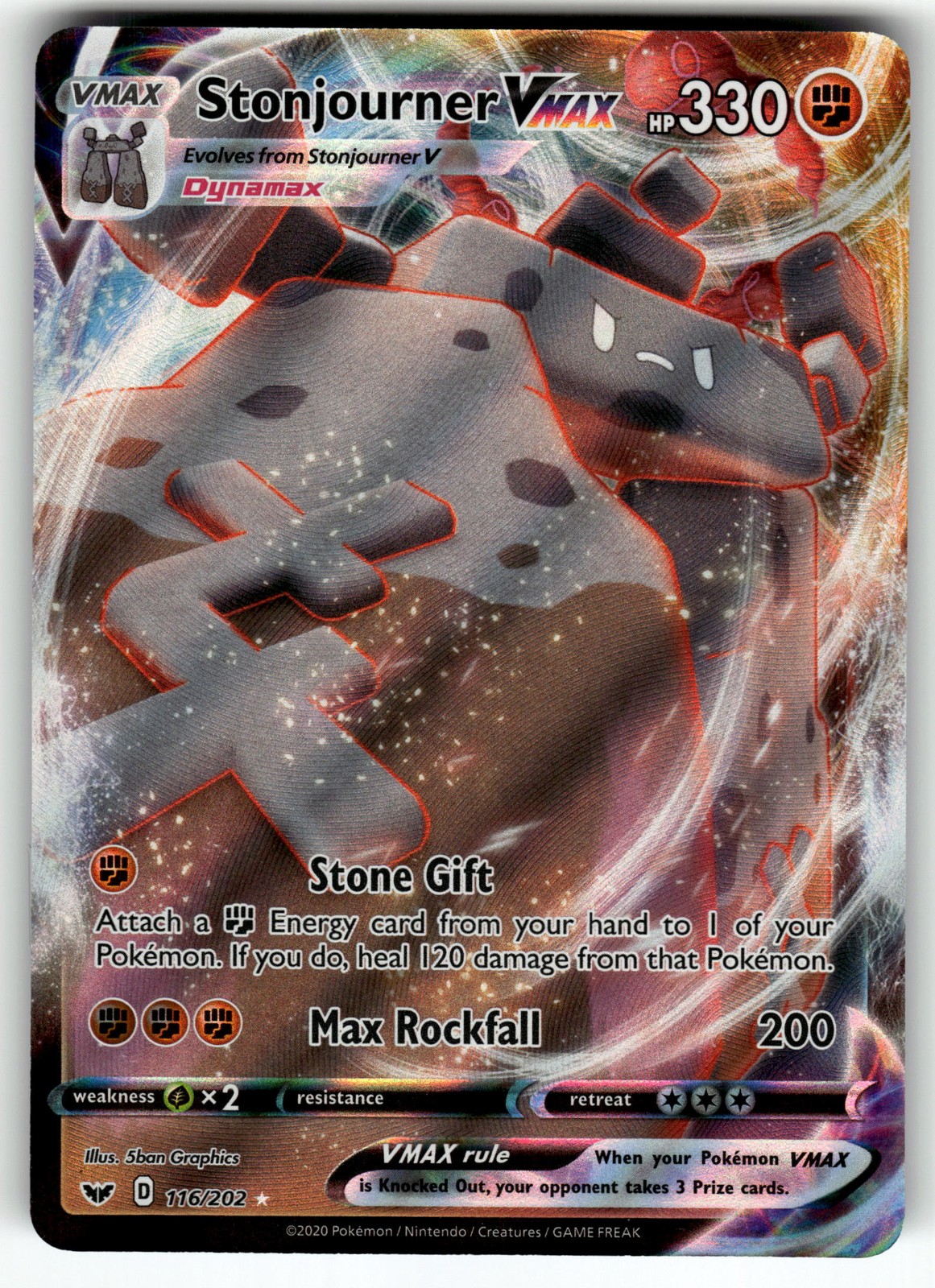 Stonjourner VMAX 116/202 SWSH01: Sword & Shield Base Set NM Pokemon Card TCG