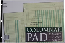 Norcom Columnar Pad 13 Columns 11 x 16.375 Inches 50-Sheets Green 76713-10