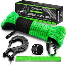 TYT Off-Road Winch Rope Kit - 3/16''x50', 8500 Lbs Green Synthetic Cable with Pr