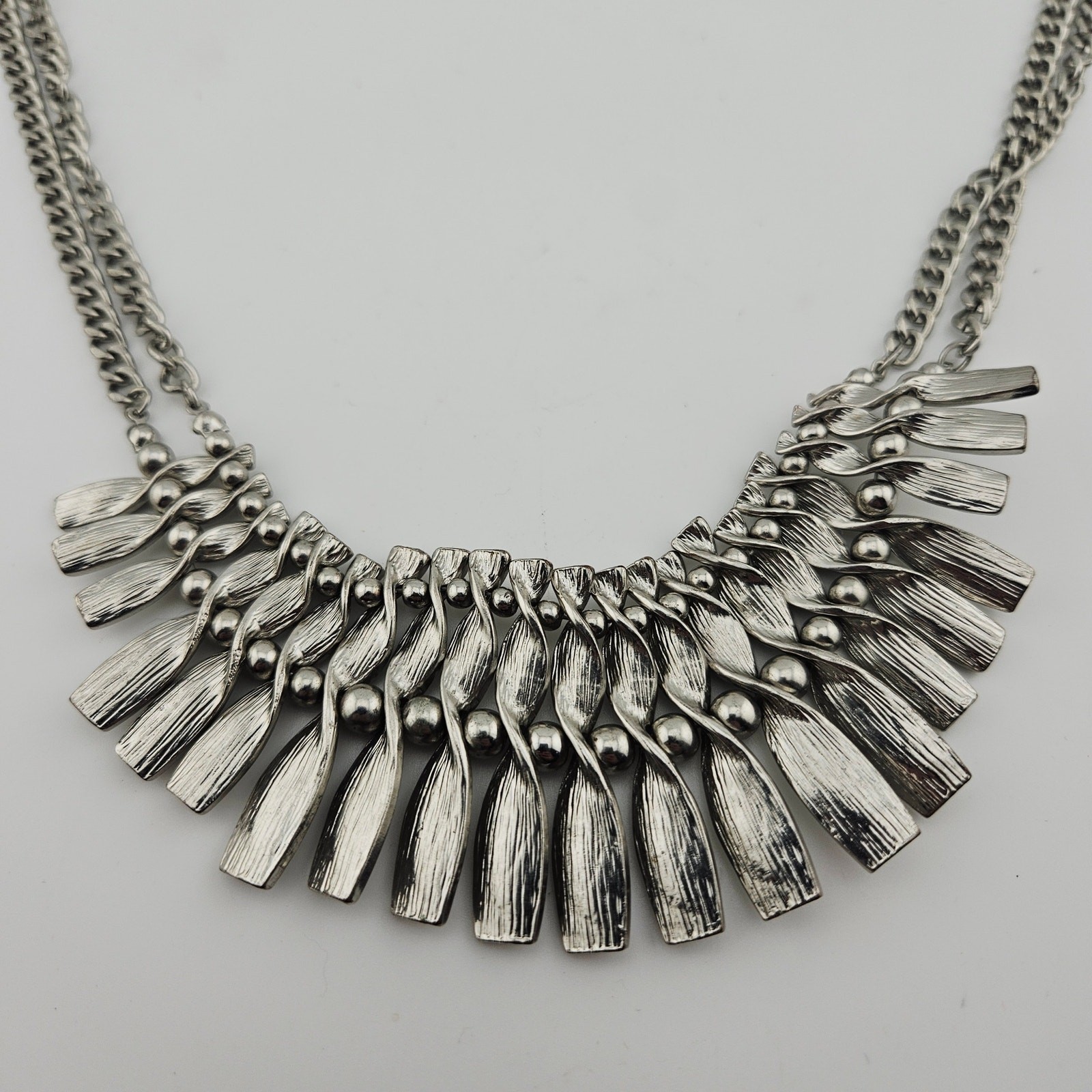 Express Silver Tone Statement Necklace Dangle Fri… - image 2