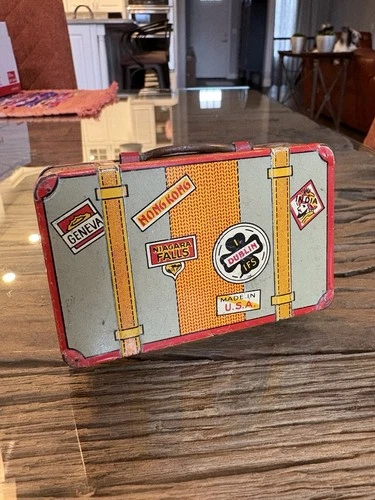 Vintage Marx Tin Litho Suitcase Toy Bank, 1950