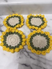 Handcrafted Crochet Flower Coaster Set Of 4