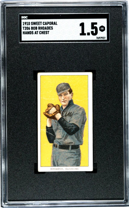 1909 T206 BOB RHOADES SWEET CAPORAL 350 HANDS AT CHEST SGC 1.5 CLEVELAND NAPS