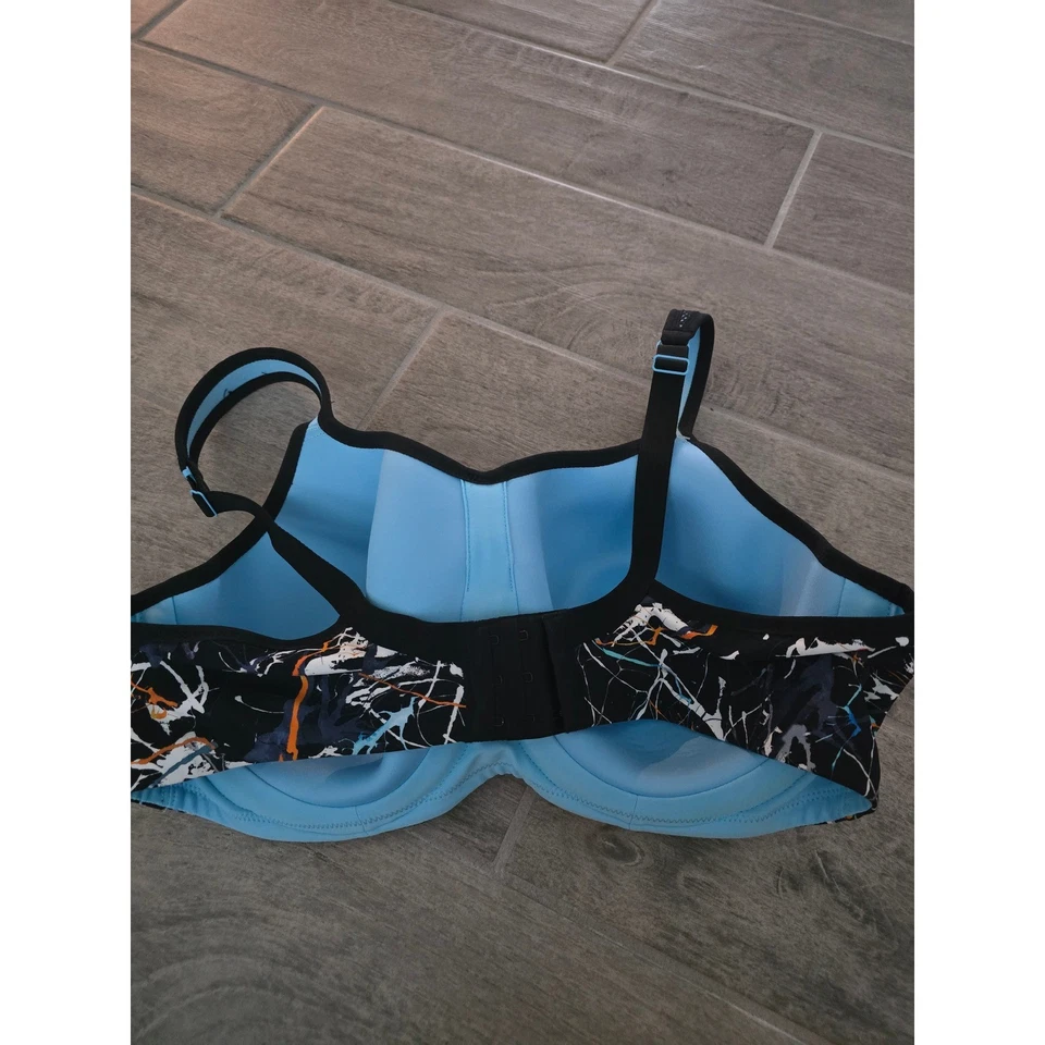 Sujetador deportivo Panache Sport 40DD alto impacto con aros estampado abstracto gimnasio tinta salpicadura Foto 3 de 4