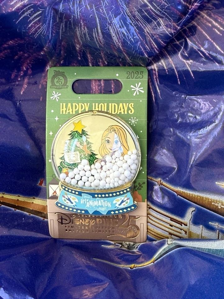 Prendedor Disney 2025 Felices Fiestas Arte de Animación Resort Rapunzel Globo de Nieve LE2000 Foto 2 de 2