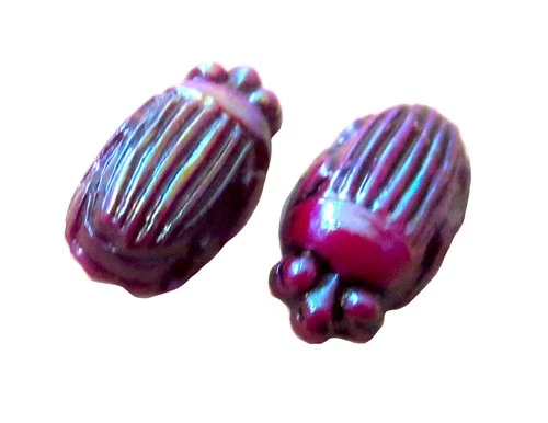 TIFFANY Glass FAVRILE - Favrille Scarabs RED Pair Antique Art NOUVEAU