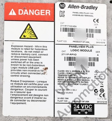 Allen Bradley 2711P-T15C4D9 /A PanelView Plus 6 1500 Touch Color