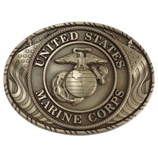 Indiana Metal Craft USMC Crest Double Flag Solid Brass Belt Buckle USA