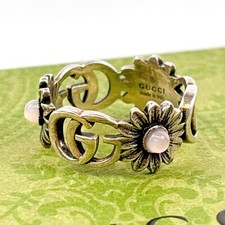 GUCCI GG Flower Ring Sterling Silver 925 Pink Stone UK7.5 Authentic JAPAN B1833