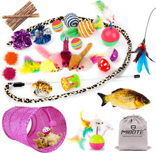 28Pcs Cat Toys Kitten Toys Assorted, Cat Tunnel Catnip Fish Feather Teaser Wand