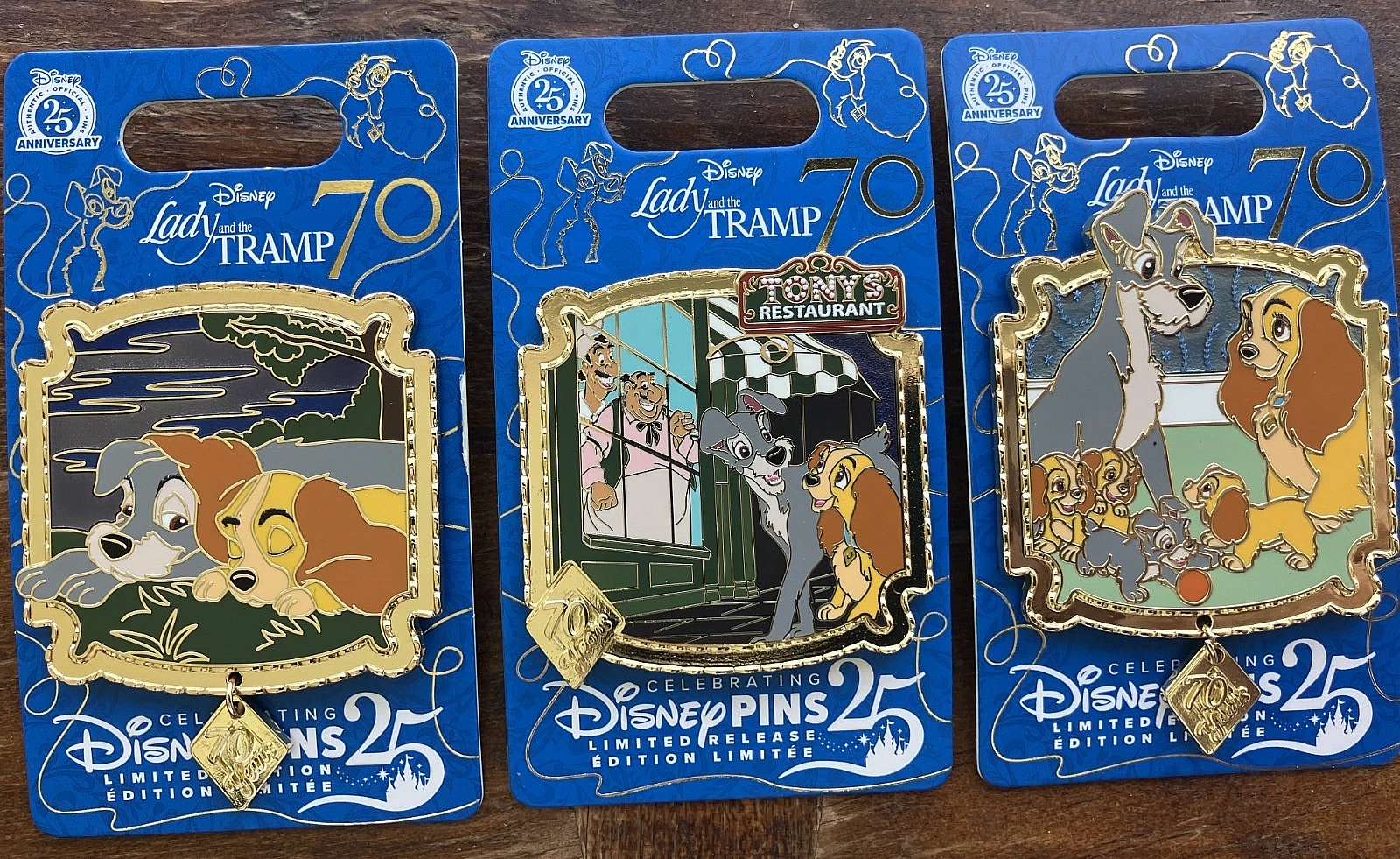 Disney Lady and the Tramp 70th Anniversary 3 Pin Set