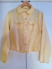 Vintage Yellow Denim Style Jacket Abalone Buttons Sz M Tsunami