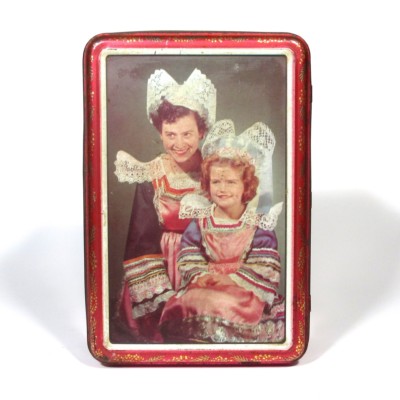 Vintage French Candy Tin Box, Woman and Girl in Traditional Costumes of Brittany
