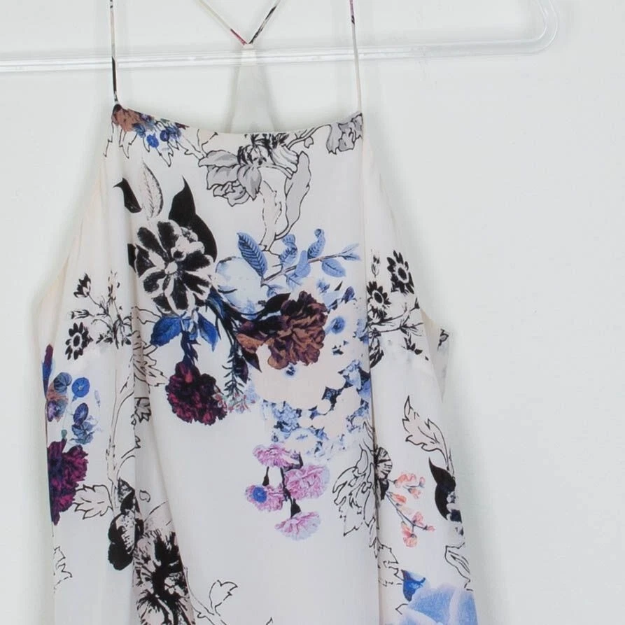 Vestido Club Monaco Mujer Seda Espalda Corredora Cintura Caída Talla 4 Blanco Acuarela Artístico Foto 2 de 4