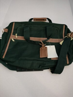 Vintage Green and Brown  Medium Overnight Trip Duffle Canvas Bag / Laptop 